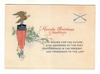 Ww I U S 59th Infantry Christmas Greetings Card With Eagle & Shield