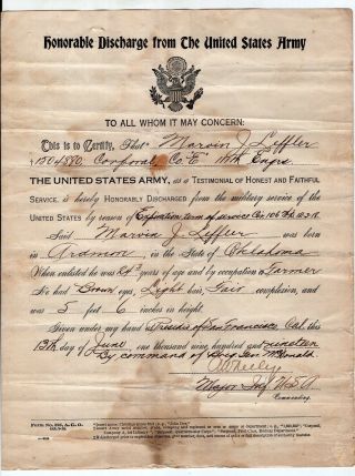Ww I Honorable Discharge - Enlistment Record Document