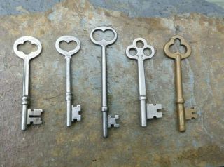 Five Antique Mortise Lock Skeleton Keys Antique & Vintage Door Keys