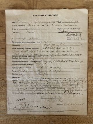 Antique 1918 1919 U.  S.  Army Wwi Enlistment & Honorable Discharge Paper Form 525