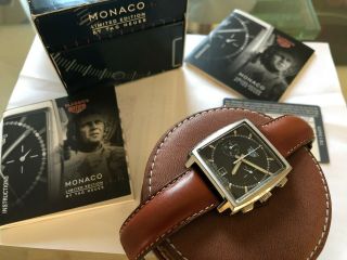 Vintage Heuer Monaco Classics Re - Issue Boxed with papers - tan strap CS2110 Tag 6