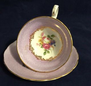 Vintage Purple And Painted Floral Bouquet Grosvenor Tea Cup And Saucer Set