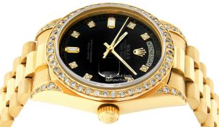 Rolex Watch Men ' s Day - Date 18038 President 18K Yellow Gold Black Diamond Dial 10