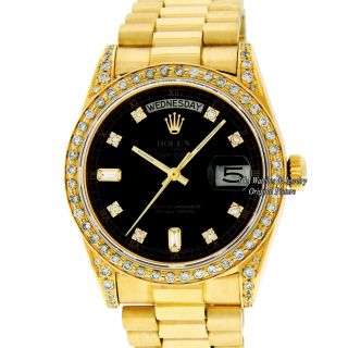 Rolex Watch Men ' s Day - Date 18038 President 18K Yellow Gold Black Diamond Dial 2