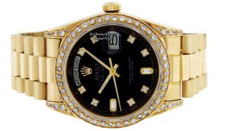 Rolex Watch Men ' s Day - Date 18038 President 18K Yellow Gold Black Diamond Dial 4