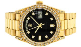 Rolex Watch Men ' s Day - Date 18038 President 18K Yellow Gold Black Diamond Dial 5