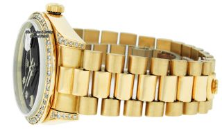 Rolex Watch Men ' s Day - Date 18038 President 18K Yellow Gold Black Diamond Dial 8