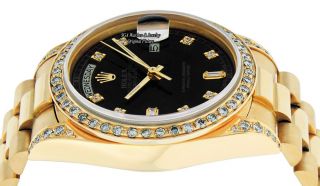 Rolex Watch Men ' s Day - Date 18038 President 18K Yellow Gold Black Diamond Dial 9
