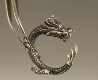 Fine 925 Soild Silver Hand Carving Dragon Cool Ring Rare Adjustable Size