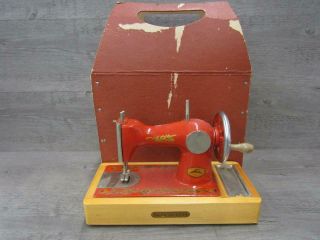 Russian Red Toy Sewing Machine Metal And Wood