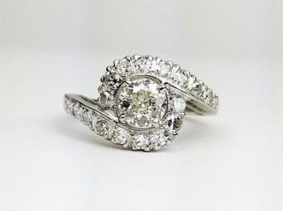 Vintage Antique 14k White Gold Round Old European Diamond Engagement Ring Gia Vs