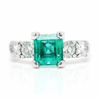 Vintage Colombian Emerald Ring With Diamond Accents White Gold 2.  09ctw