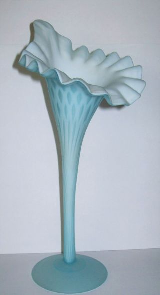 Antique Murano Glass Jack In The Pulpit Vase Light Blue Satin Quilted Pattern.
