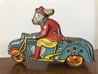 Vintage Wyandotte Happy Easter Bunny Delivery Tin Motorcycle With Sidecar 1950s