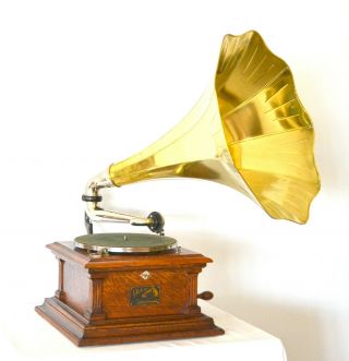 ANTIQUE VICTOR III PHONOGRAPH WITH BIG BRASS HORN,  BONUS - WE SHIP WORLDWIDE 3