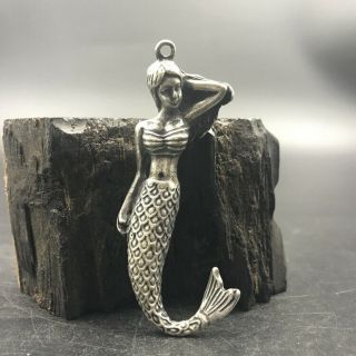 Exquisite Chinese Old Tibetan Silver Copper Hand Carved Mermaid Pendant