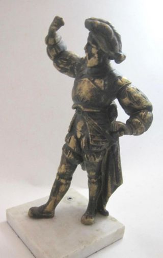 Antique Spelter Bronze Finish Explorer Conquistador Mounted On Marble Heavy 10 "