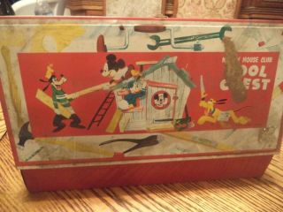 Vintage 1950 ' s Disney Mickey Mouse Club Tool Chest with Tools Toy Playset RARE 2