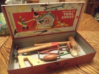 Vintage 1950 ' s Disney Mickey Mouse Club Tool Chest with Tools Toy Playset RARE 3
