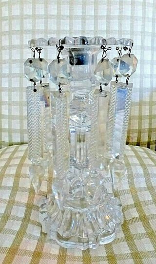 Antique Lead Crystal Candlestick Candleholder With Prisms Romantic Mantle Luster