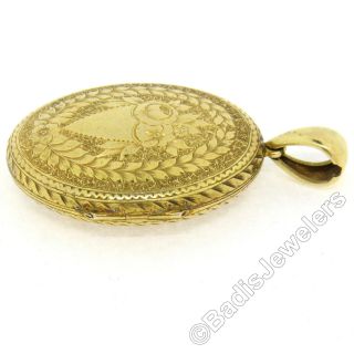 Antique Large 18k Yellow Gold Hand Engraved Detailed Etched Dual Locket Pendant 2