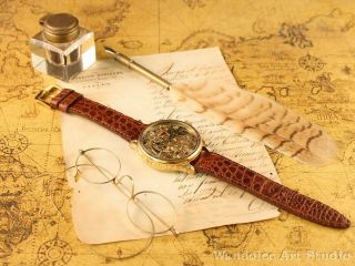 ROLEX Vintage Men ' s Wrist Watch Gold Skeleton Mechanical Mens Wristwatch Swiss 4