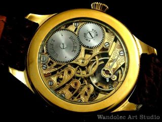 ROLEX Vintage Men ' s Wrist Watch Gold Skeleton Mechanical Mens Wristwatch Swiss 7