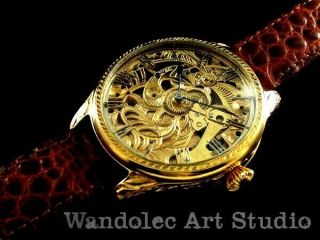 ROLEX Vintage Men ' s Wrist Watch Gold Skeleton Mechanical Mens Wristwatch Swiss 9