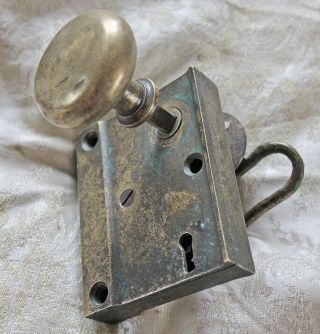Very Old Antique Solid Brass Pocket Door Handle Lock & Hook Handle Set