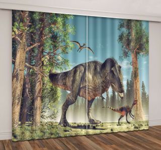 Hot 3d Printing Window Curtains Ancient Forest Dinosaurs Blockout Drapes Fabric