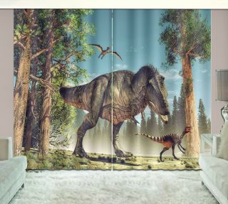 Hot 3D Printing Window Curtains Ancient Forest Dinosaurs Blockout Drapes Fabric 2