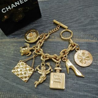 Chanel Gold Plated Cc Logos Icon Charm Vintage Chain Bracelet 4580a Rise - On
