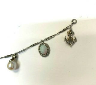 RESERVED Antique Art Deco Platinum Diamond and Gemstone Charm Bracelet 4