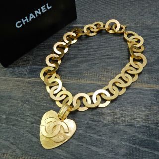 Chanel Gold Plated Cc Logos Heart Charm Vintage Necklace Choker 4576a Rise - On