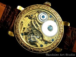 GLASHUTTE UNION Vintage Men ' s Wrist Watch Gold Skeleton Mens Wristwatch German 7