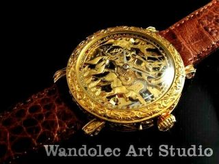 GLASHUTTE UNION Vintage Men ' s Wrist Watch Gold Skeleton Mens Wristwatch German 9