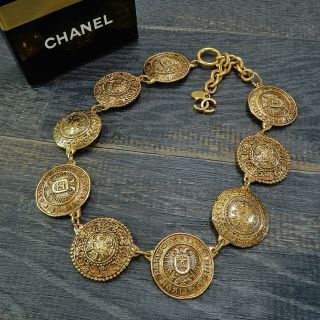 Chanel Gold Plated Cc Logos Cambon Charm Vintage Necklace Choker 4485a Rise - On