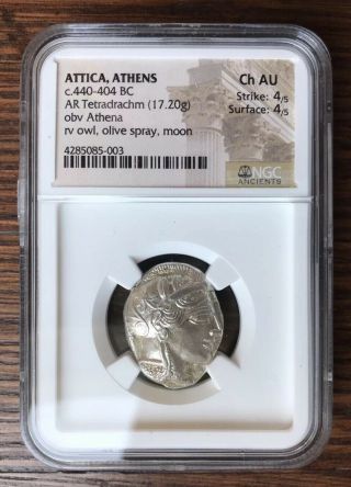 Athens Owl Tetradrachm 440 - 404bc Ancient Greece Attica Silver Coin Ngc Ch Au 4/5
