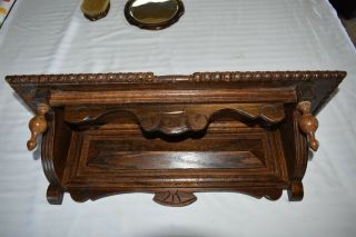 Antique Ornate Victorian Oak Wall Shelf Plate Rack with Finials 2