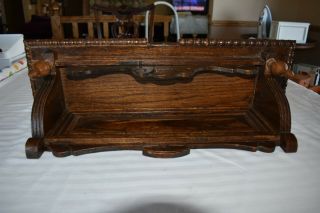 Antique Ornate Victorian Oak Wall Shelf Plate Rack with Finials 7