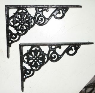 Black Cast Iron Ornate Wall Shelf Brackets - Pairs Available