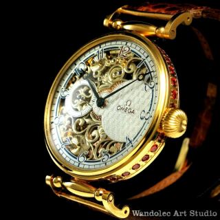 Omega Vintage Mens Wrist Watch Gold Skeleton Mechanical Men 