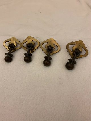 Set Of 4 Vintage Antique Brass Victorian Teardrop Hanging Drawer Cabinet Pulls