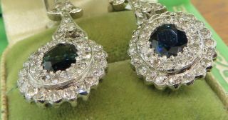 Vintage palladium ART DECO ANTIQUE SAPPHIRE DIAMOND DANGLING CHANDELIER earrings 10