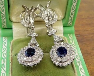 Vintage palladium ART DECO ANTIQUE SAPPHIRE DIAMOND DANGLING CHANDELIER earrings 2