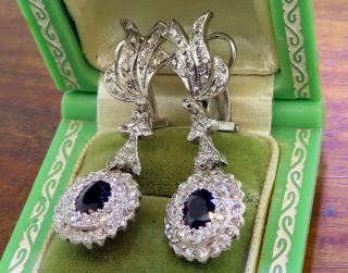Vintage palladium ART DECO ANTIQUE SAPPHIRE DIAMOND DANGLING CHANDELIER earrings 3