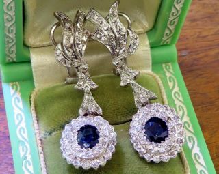 Vintage palladium ART DECO ANTIQUE SAPPHIRE DIAMOND DANGLING CHANDELIER earrings 8