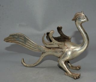 Collectable Antique Tibet Silver Hand Carve Myth Phenix Moral Bring Luck Statue