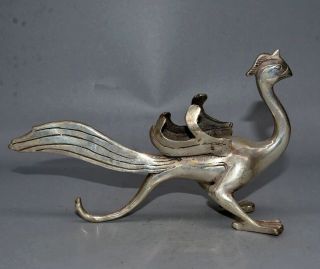 Collectable Antique Tibet Silver Hand Carve Myth Phenix Moral Bring Luck Statue 2