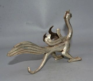 Collectable Antique Tibet Silver Hand Carve Myth Phenix Moral Bring Luck Statue 3